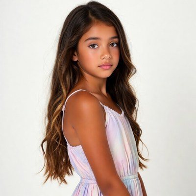 Young girl in pastel spaghetti strap dress