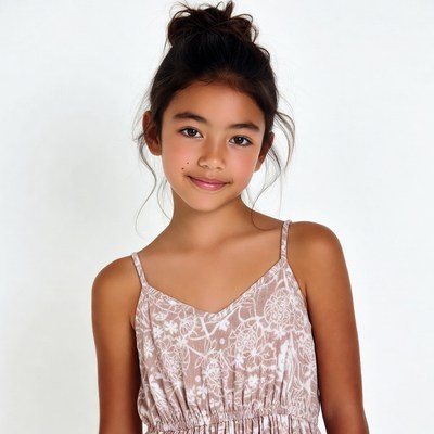 Asian girl smiling in floral dress