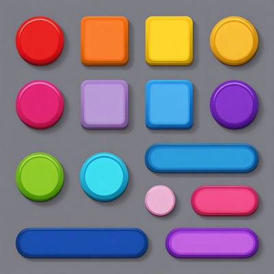 Colorful Circles and Squares on Gray Background