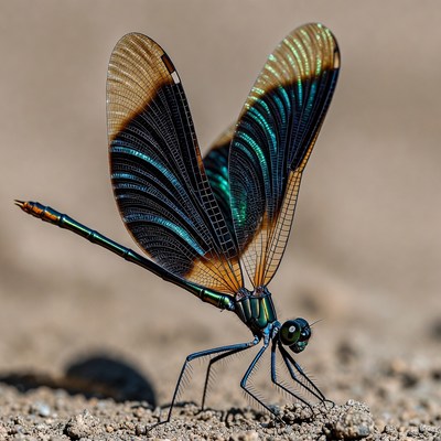 Colorful Dragonfly on Sandy Ground