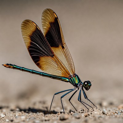 Colorful Dragonfly on Gravel