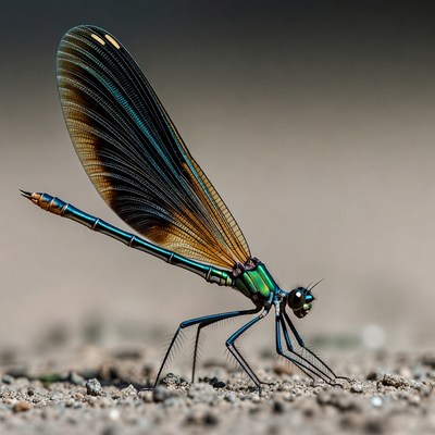 Colorful Dragonfly on Sandy Ground