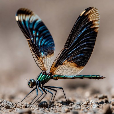 Colorful Dragonfly on Sandy Ground