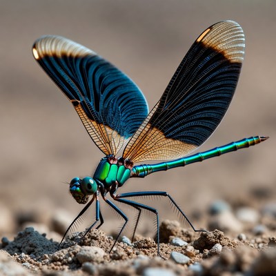 Colorful Dragonfly on Sandy Ground