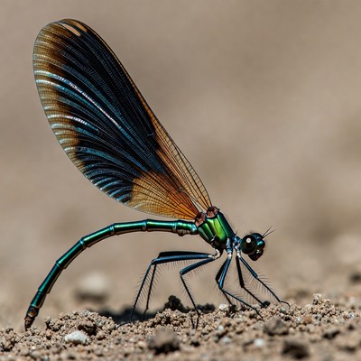 Colorful Dragonfly on Sandy Ground