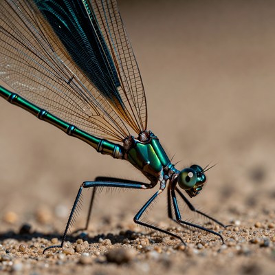 Green dragonfly on sand