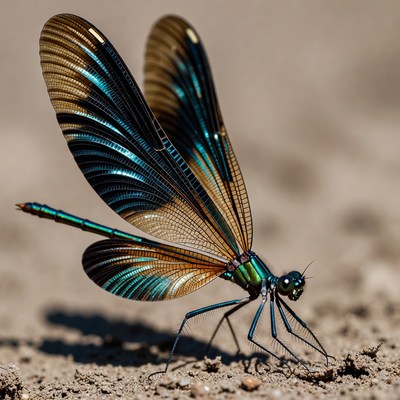 Colorful Dragonfly on Sand