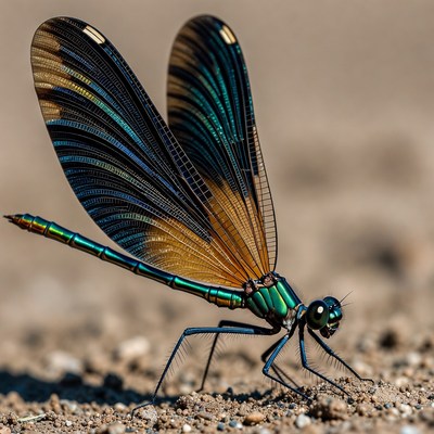 Colorful Dragonfly on Sand