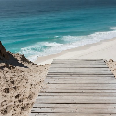 Wooden Walkway Over Sand Dunes to Turquoise Ocean