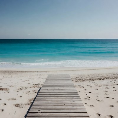 Wooden pier on white sand beach