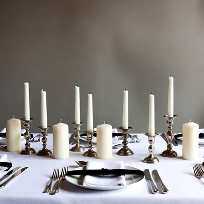 White Candles on Elegant Dinner Table