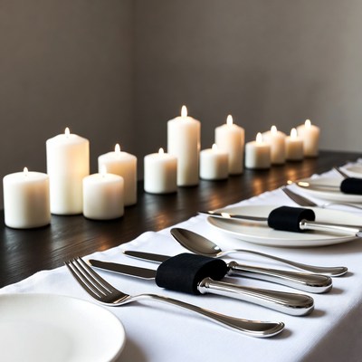 Elegant Table Set with Lit Candles