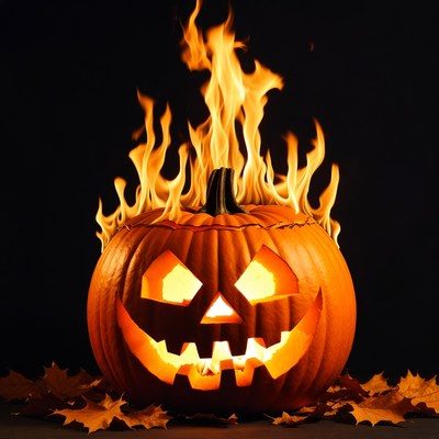 Burning Jack-o'-lantern with Flames