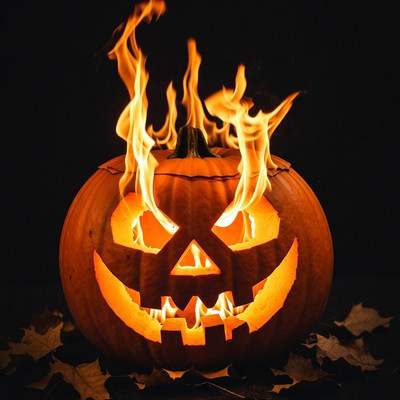 Burning Jack-o'-lantern on Black Background