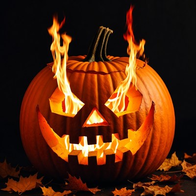 Flaming Jack-o'-lantern on Black Background