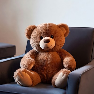 Teddy bear sitting in armchair