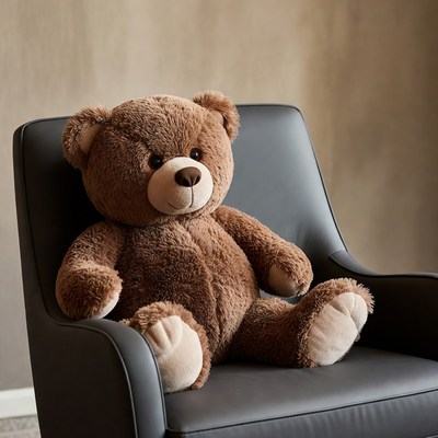 Brown teddy bear on black chair