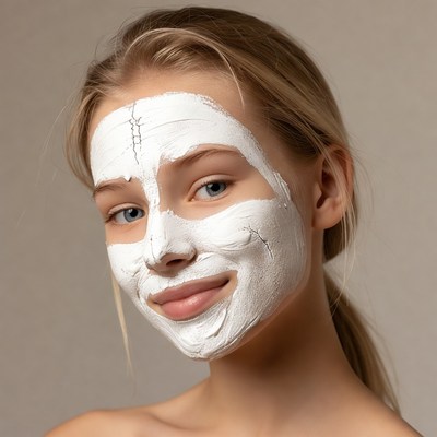 Woman with white face mask