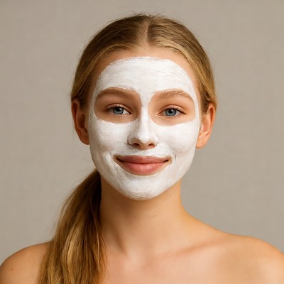 Woman with white face mask smiling