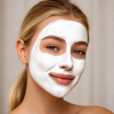 Woman with white face mask