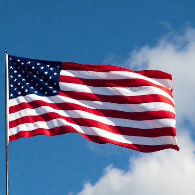 American flag waving in sky