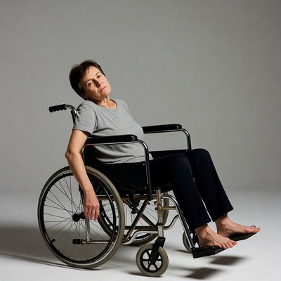 Elderly woman sitting in wheelchair