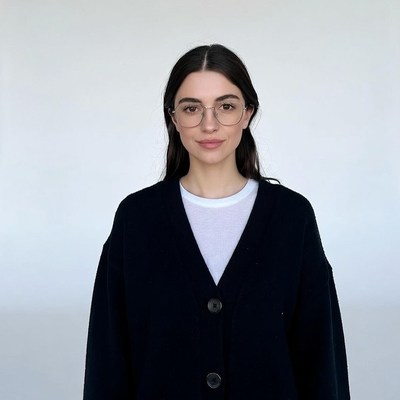 Woman in glasses wearing cardigan