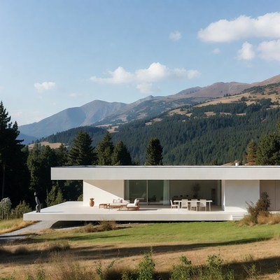 Modern White House Mountain Landscape