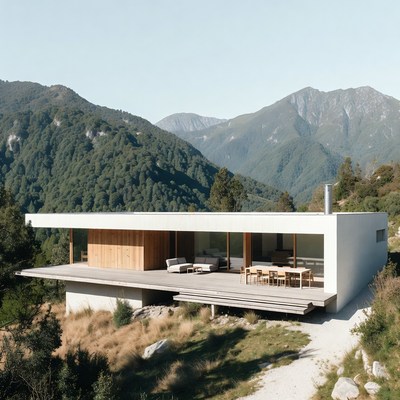 Modern White House on Mountain Slope