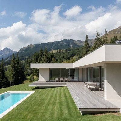 Modern White House with Pool in Mountains