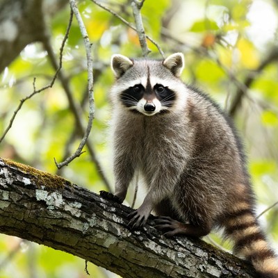 Raccoon sitting on tree branch
