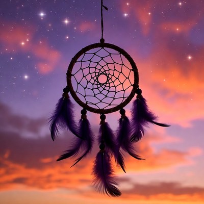 Dreamcatcher Hanging Against Starry Sunset Sky