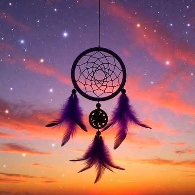 Dreamcatcher Hanging in Starry Sunset Sky
