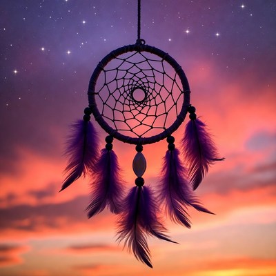 Dreamcatcher Hanging Against Starry Sunset Sky