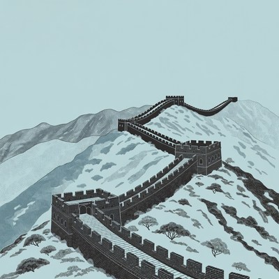 Great Wall of China on Snowy Mountains