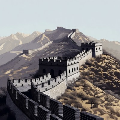 Great Wall of China on Mountains