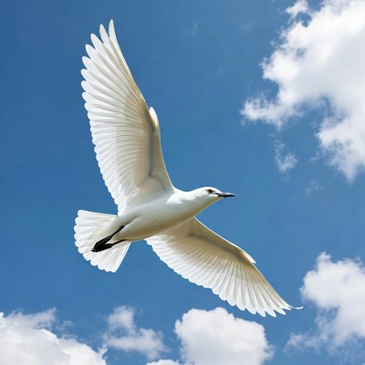 White seagull flying in blue sky