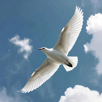 White bird flying in blue sky
