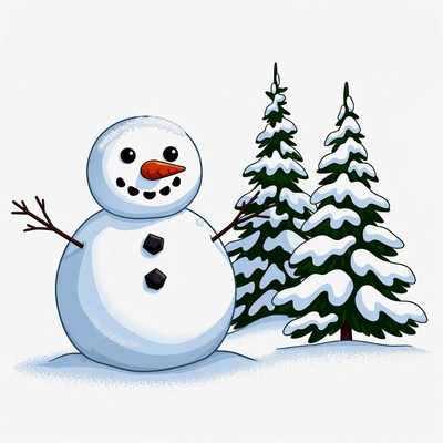 Snowman with pine trees