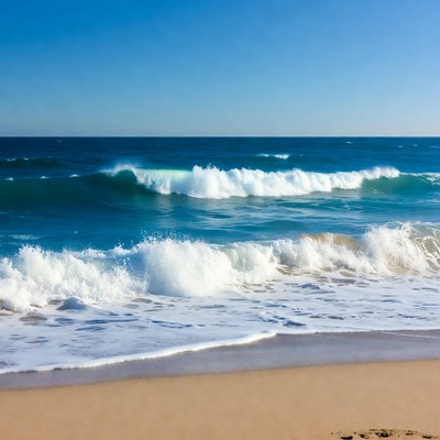 Ocean Waves Crashing on Beach