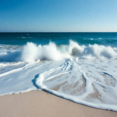 Crashing Waves on Sandy Beach
