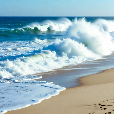 Ocean Waves Crashing on Sandy Beach