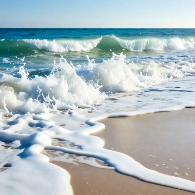 Ocean Waves Crashing on Sandy Beach