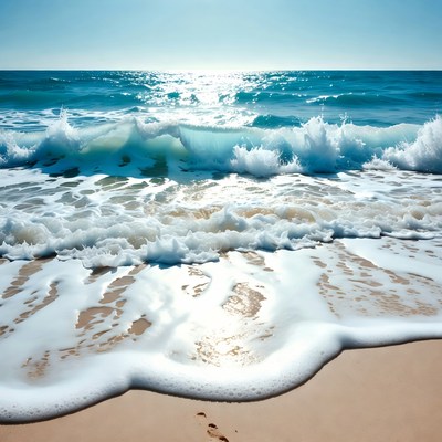 Ocean Waves Crashing on Sandy Beach