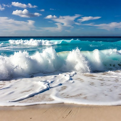Turquoise Ocean Waves Crashing on Beach