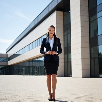 Business woman in front of modern building