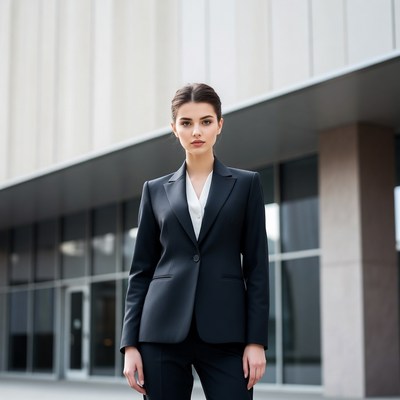 Business woman in black suit outside