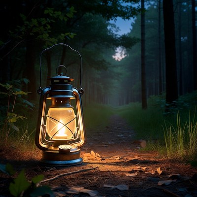 Lantern on Forest Path