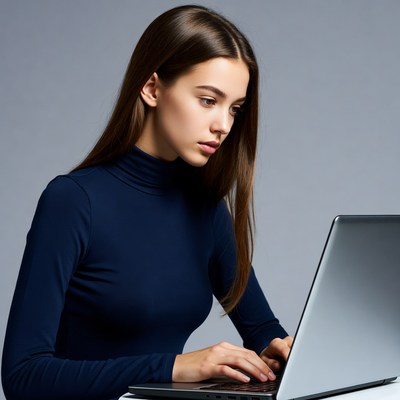 Young woman typing on laptop