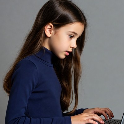 Girl typing on laptop